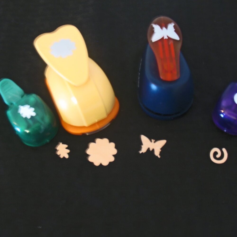 Fiskars and More Small Paper Punches Lot Of 4 flower, leaf, butterfly,